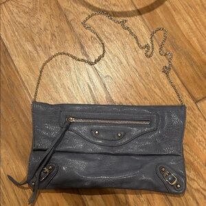 Gray Leather Chain Strap Clutch